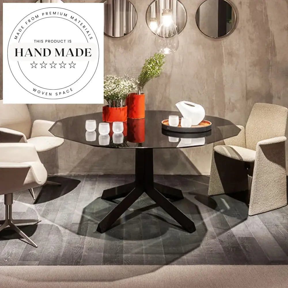 Modern Italian Glass Top Solid Wood 6 Seater Dining Table