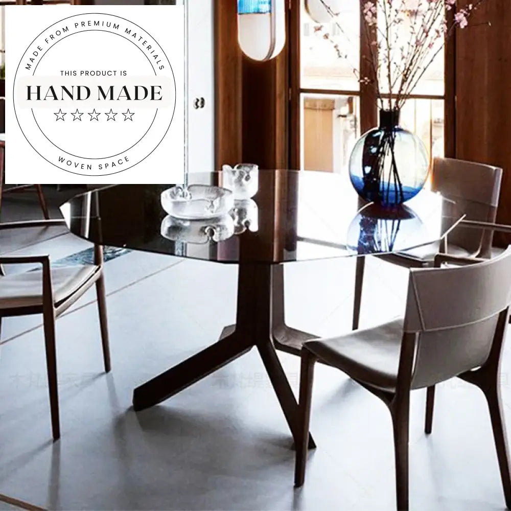 Modern Italian Glass Top Solid Wood 6 Seater Dining Table