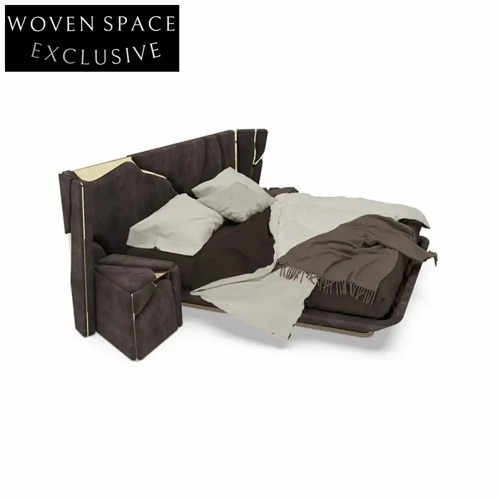 Modern Italian High-End Royal Villa Beige Leather King Size Bed