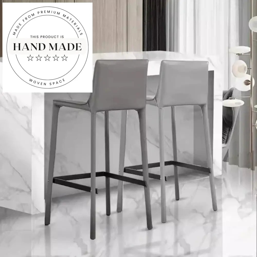 Modern Italian High-Foot Gray Leather Kitchen Counter Bar Stool Chair