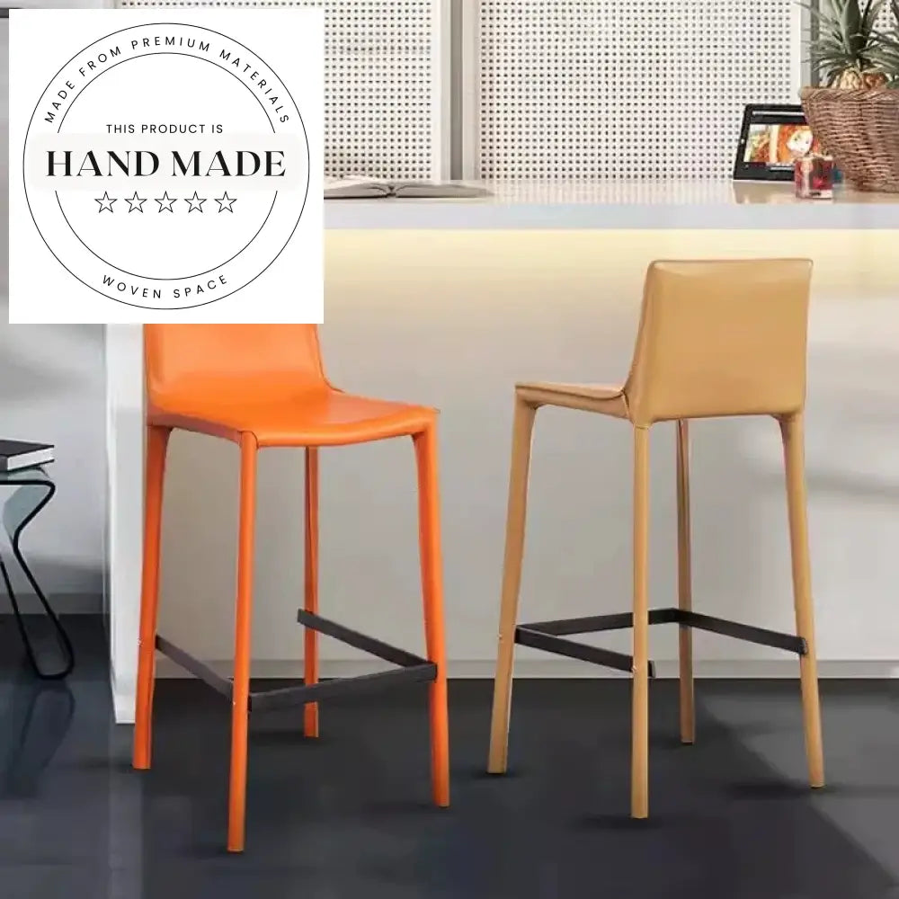 Modern Italian High-Foot Gray Leather Kitchen Counter Bar Stool Chair