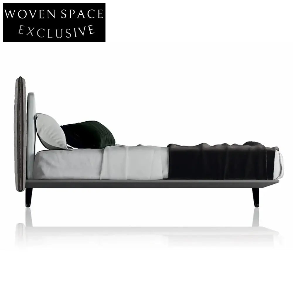 Modern Italian King Queen Size Leather Bed Frame Plush Fabric Headboard Soft Bed