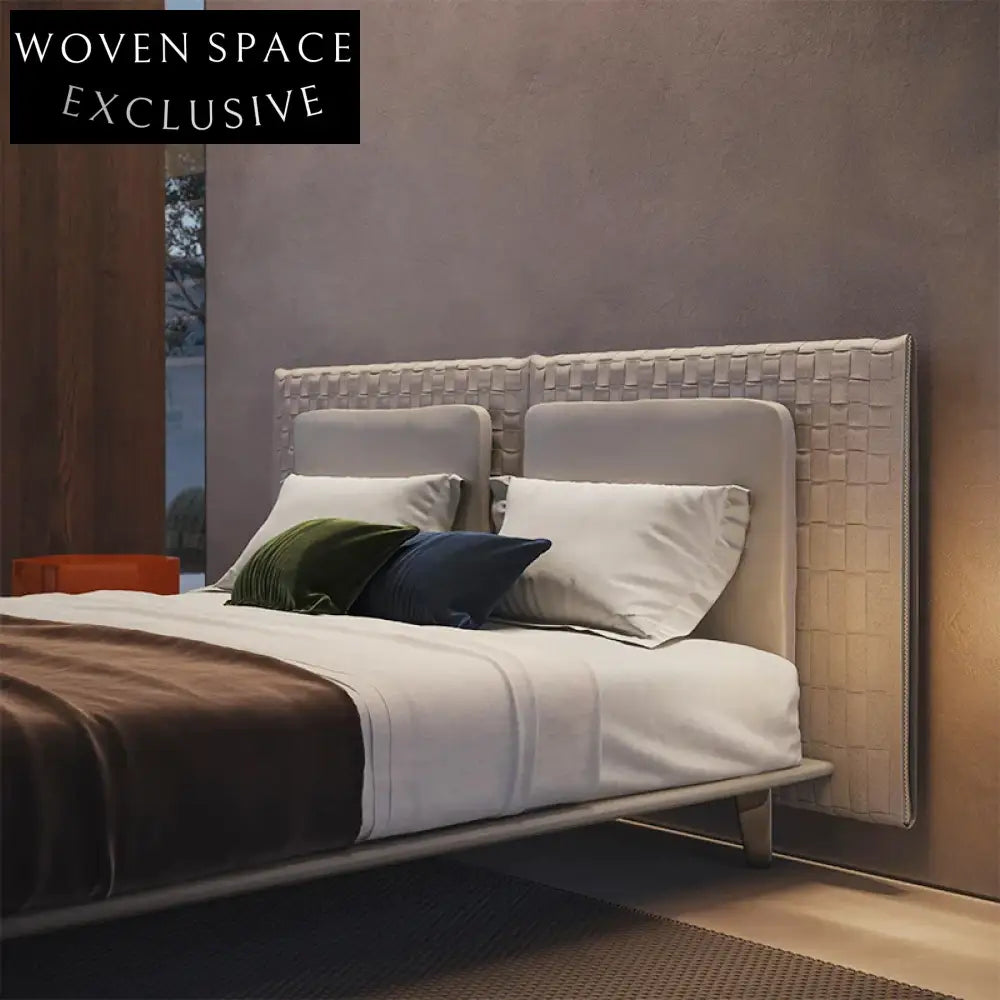 Modern Italian King Queen Size Leather Bed Frame Plush Fabric Headboard Soft Bed