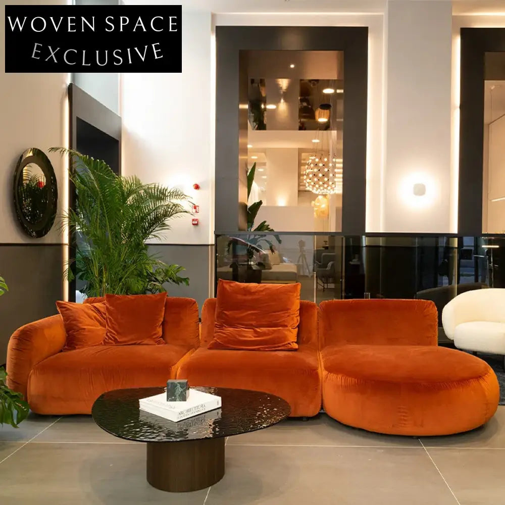 Modern Italian L-Shaped Sectional Sofa, Solid Wood Frame, Velvet Fabric Couch