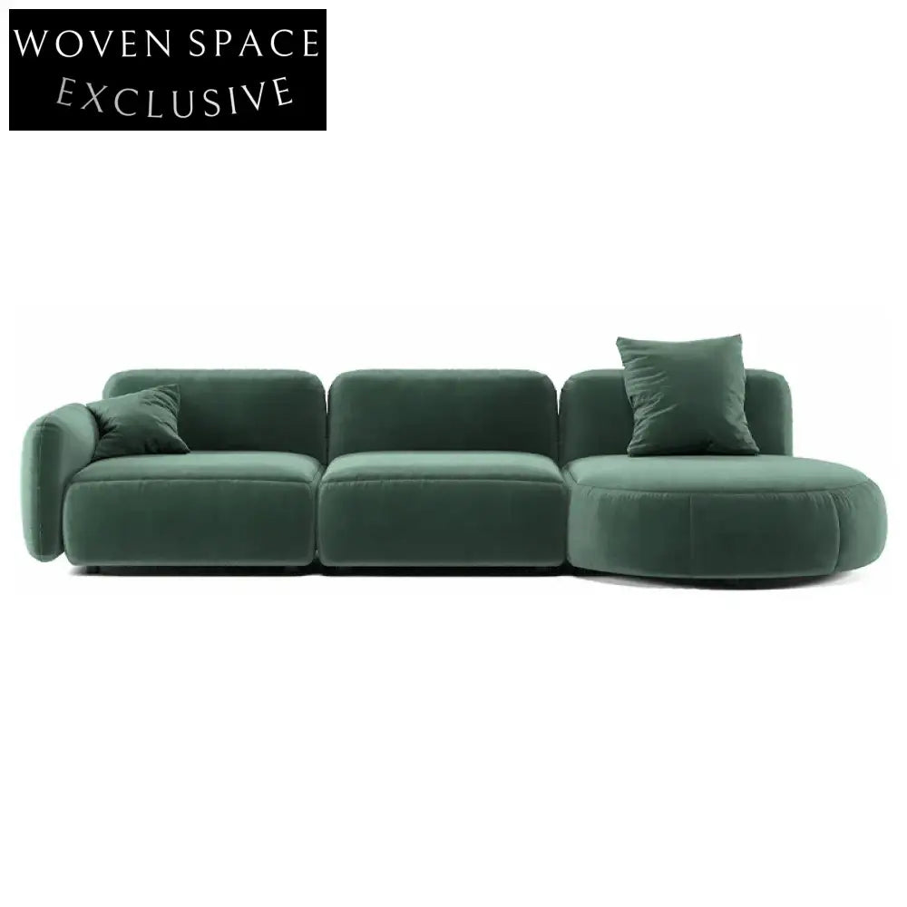 Modern Italian L-Shaped Sectional Sofa, Solid Wood Frame, Velvet Fabric Couch