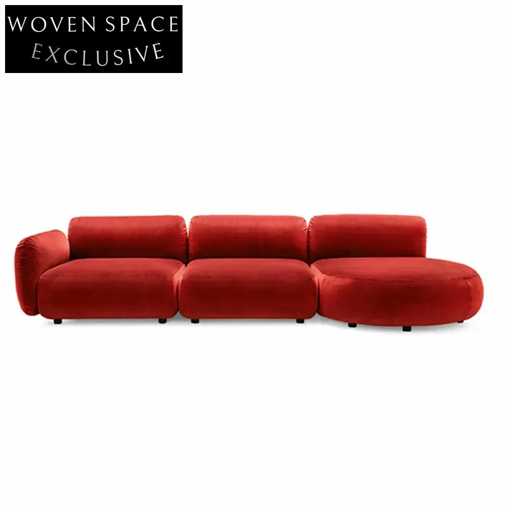 Modern Italian L-Shaped Sectional Sofa, Solid Wood Frame, Velvet Fabric Couch