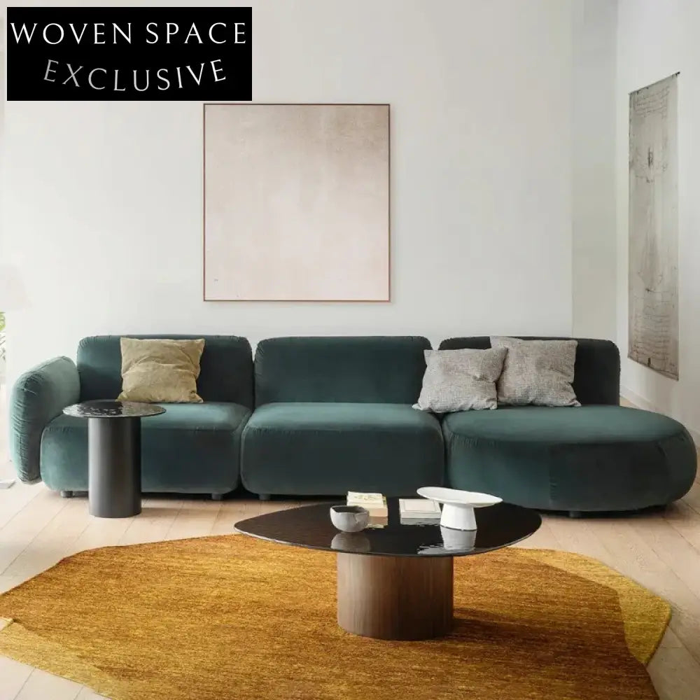 Modern Italian L-Shaped Sectional Sofa, Solid Wood Frame, Velvet Fabric Couch