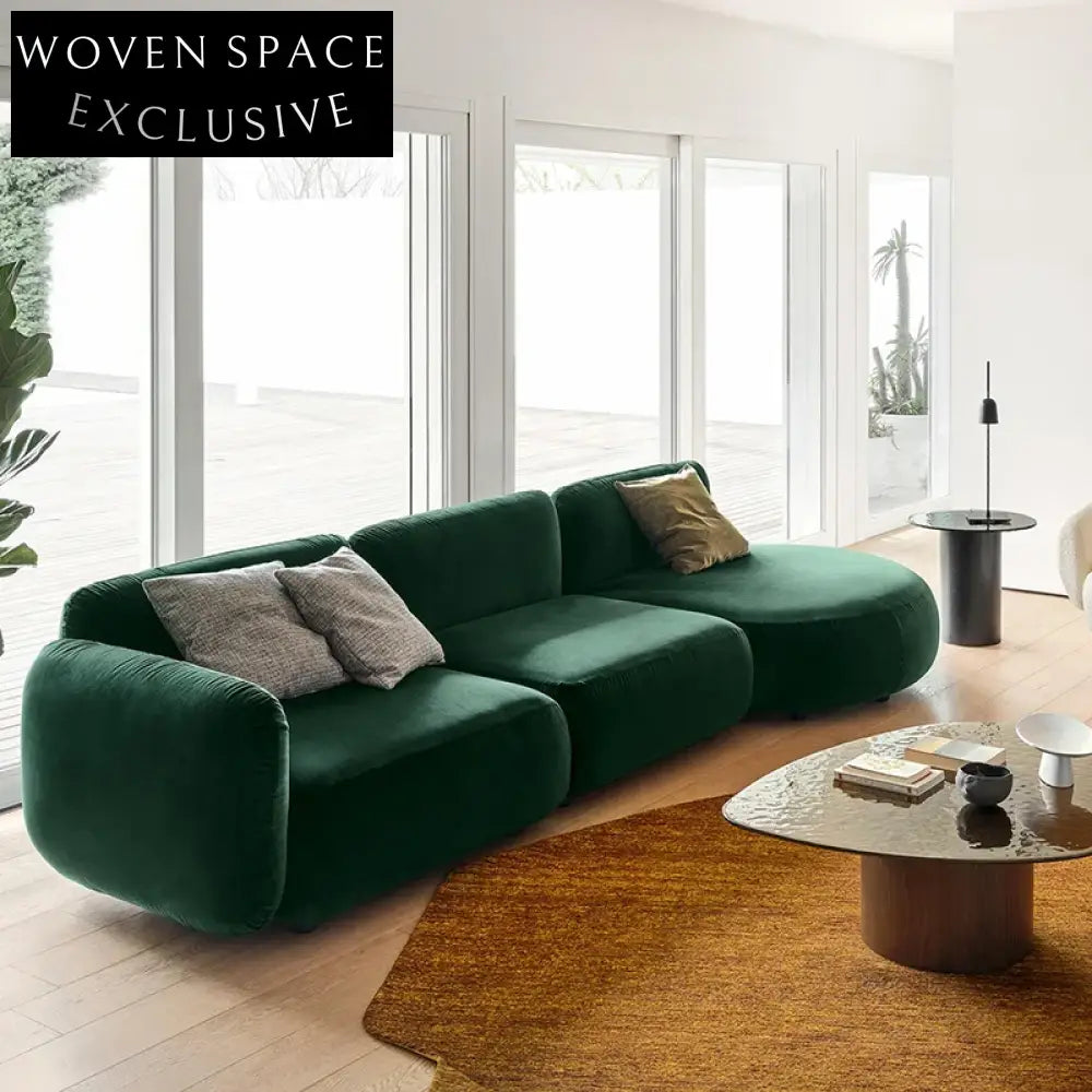 Modern Italian L-Shaped Sectional Sofa, Solid Wood Frame, Velvet Fabric Couch
