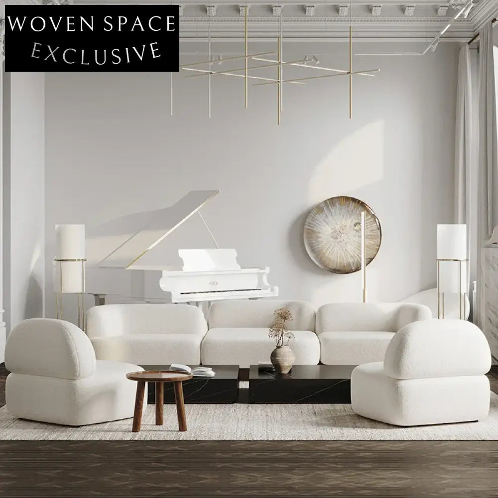 Modern Italian Lamb Wool L-Shaped Modular Sofa Set for Living Room