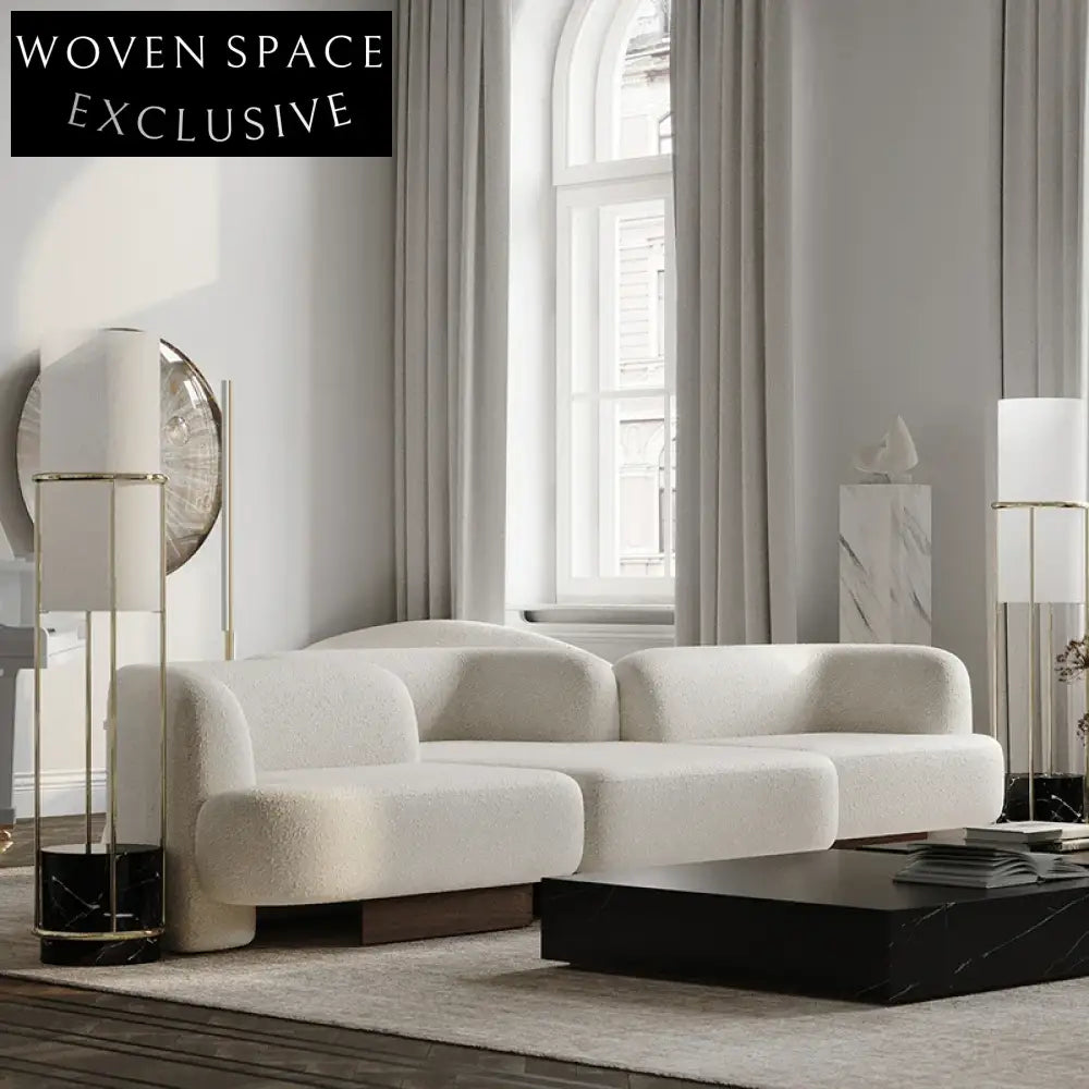 Modern Italian Lamb Wool L-Shaped Modular Sofa Set for Living Room