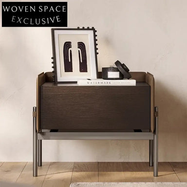 Modern Italian Luxury Bedside Table with Stainless Steel & Leather Accents