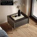 Modern Italian Luxury Bedside Table with Stainless Steel & Leather Accents