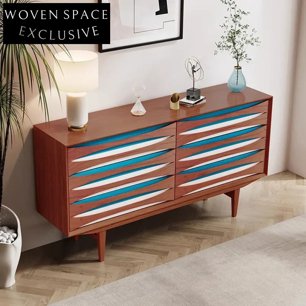 Modern Italian Luxury Cherry Wood 7-Drawer Sideboard Storage Cabinet