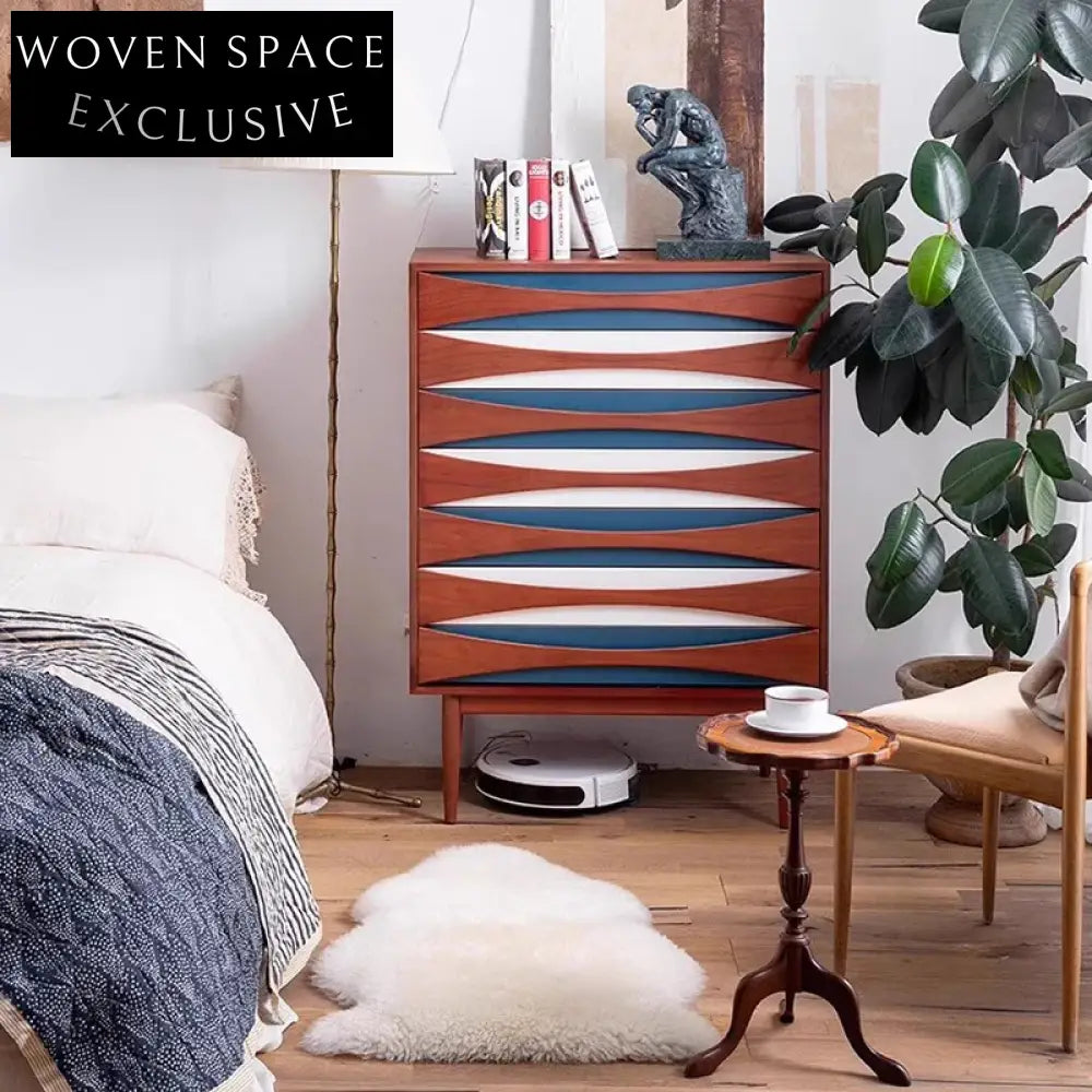 Modern Italian Luxury Cherry Wood 7-Drawer Sideboard Storage Cabinet