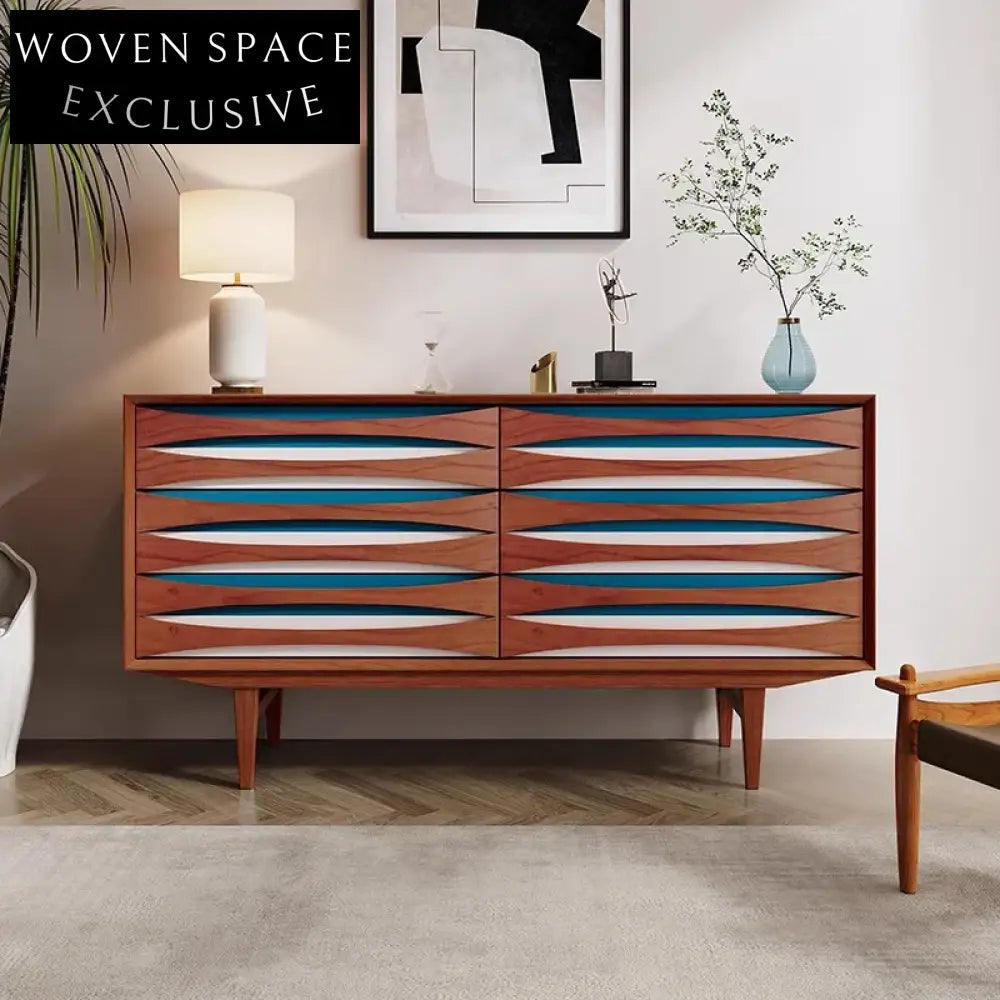 Modern Italian Luxury Cherry Wood 7-Drawer Sideboard Storage Cabinet