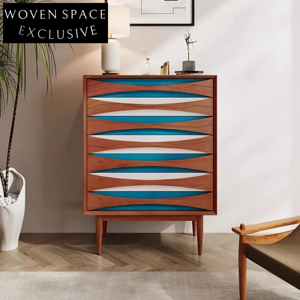 Modern Italian Luxury Cherry Wood 7-Drawer Sideboard Storage Cabinet