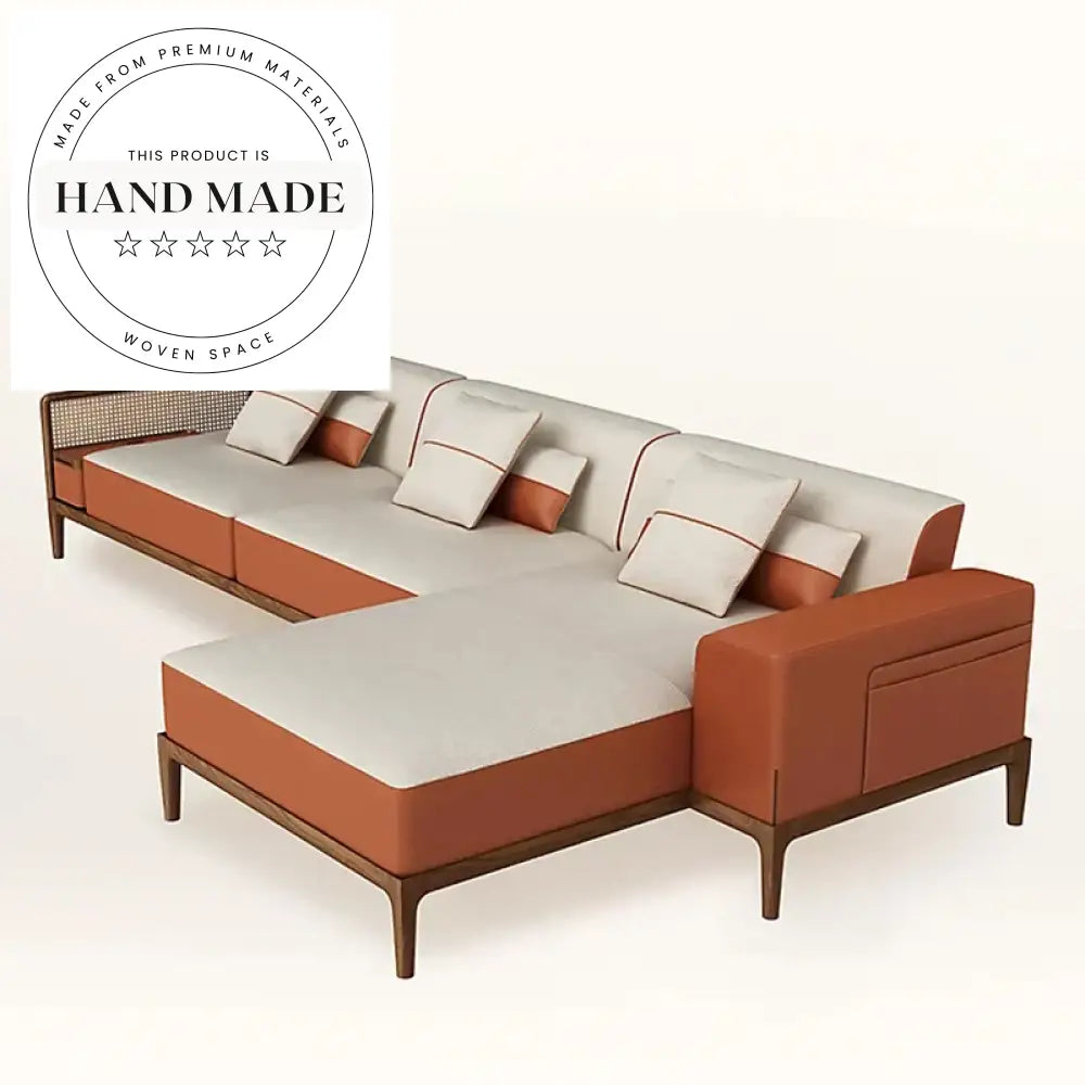 Modern Italian Luxury Orange Genuine Leather Sectional Corner Sofa