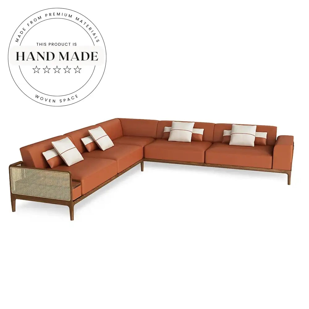 Modern Italian Luxury Orange Genuine Leather Sectional Corner Sofa
