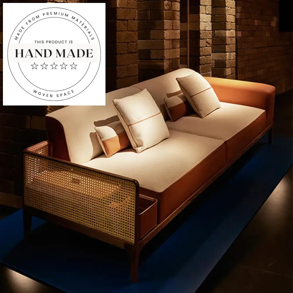 Modern Italian Luxury Orange Genuine Leather Sectional Corner Sofa