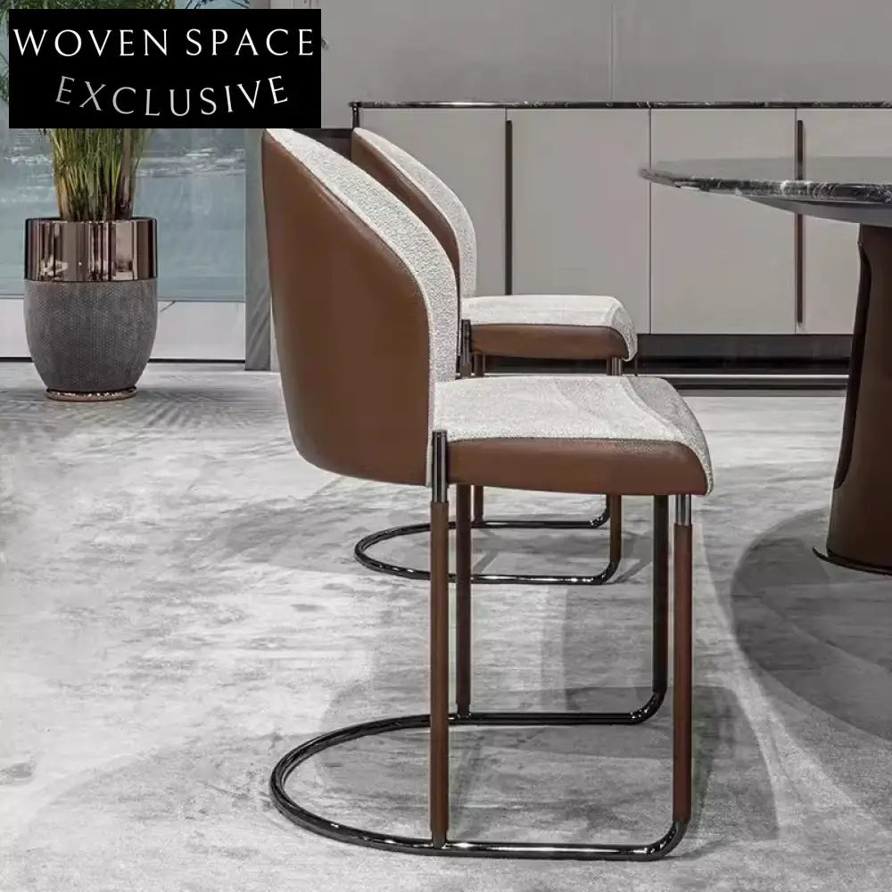 Modern Italian Luxury Patchwork Leather High-Back Stainless Steel Dining Chair