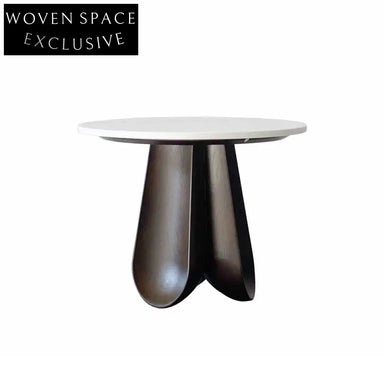 Modern Italian Luxury Round Natural Marble Top Walnut Wood Coffee Table