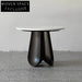 Modern Italian Luxury Round Natural Marble Top Walnut Wood Coffee Table