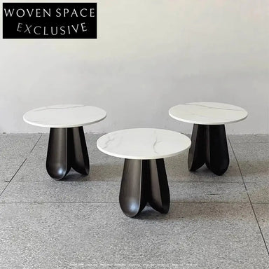 Modern Italian Luxury Round Natural Marble Top Walnut Wood Coffee Table