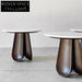 Modern Italian Luxury Round Natural Marble Top Walnut Wood Coffee Table