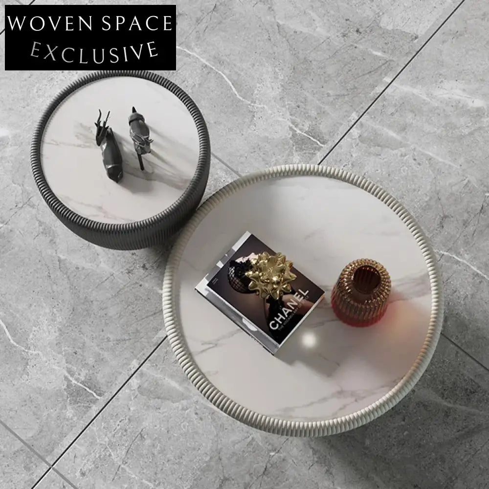 Modern Italian Luxury Round Slate Coffee Table with Stainless Steel Base