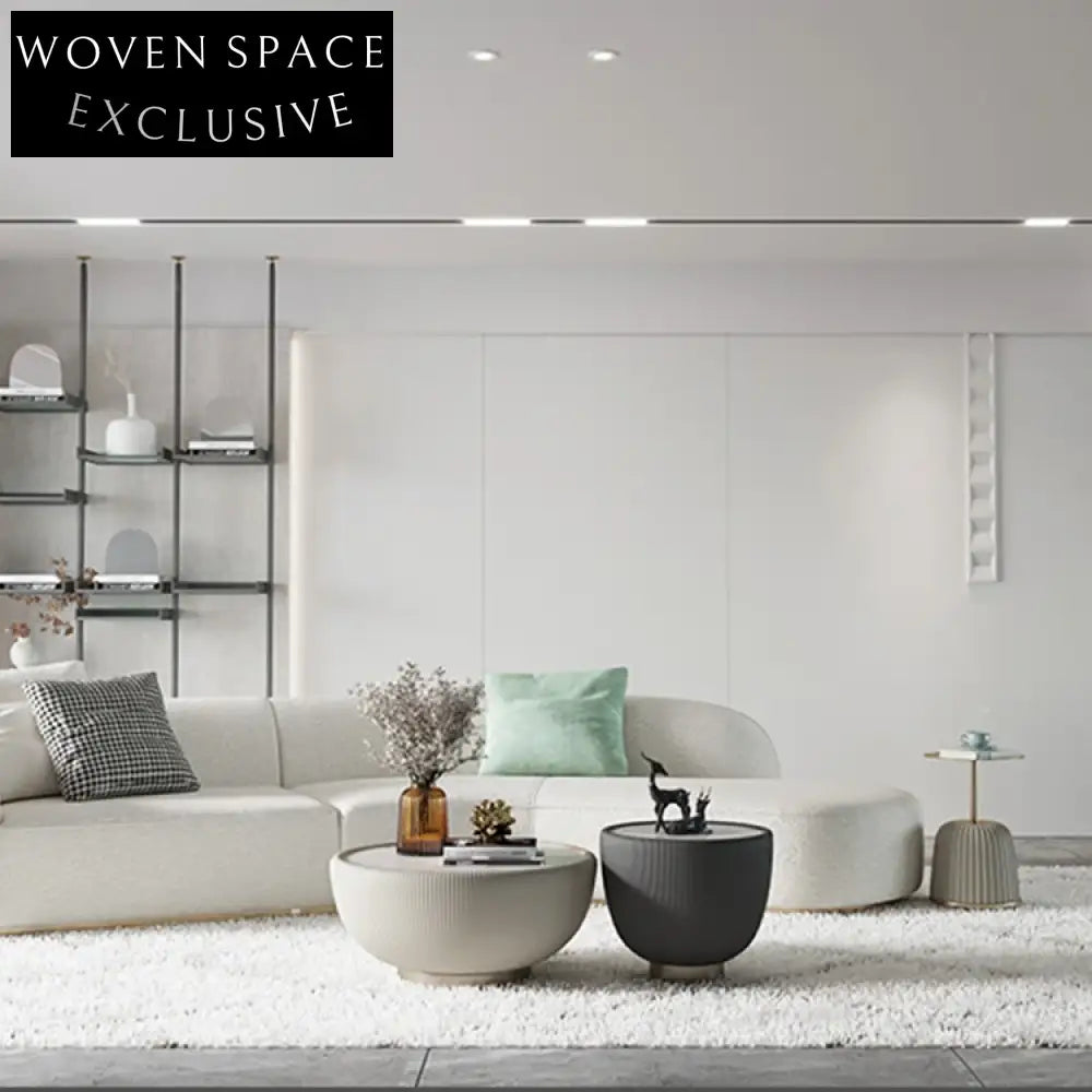 Modern Italian Luxury Round Slate Coffee Table with Stainless Steel Base