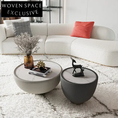 Modern Italian Luxury Round Slate Coffee Table with Stainless Steel Base