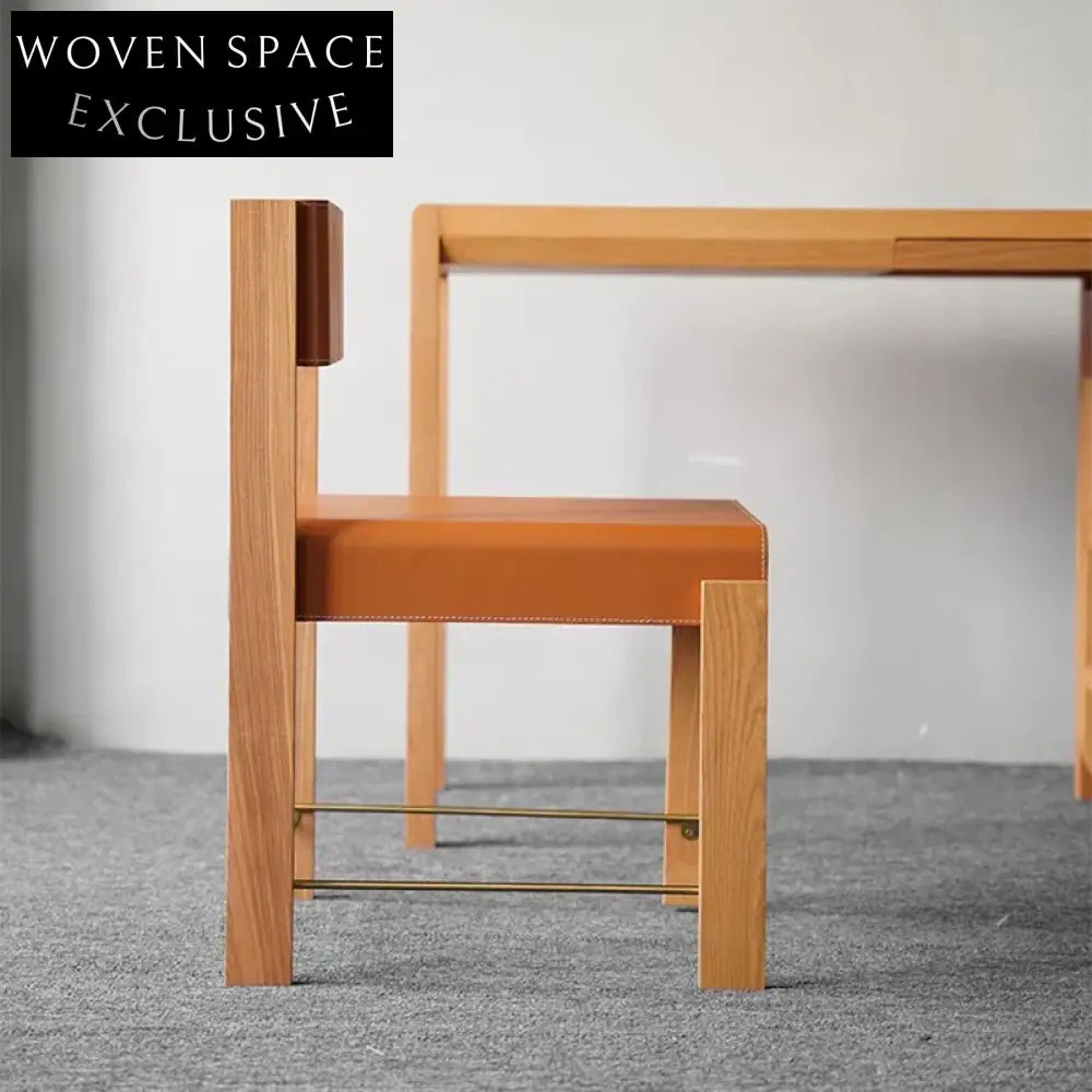 Modern Italian Luxury Solid Wood Saddle Leather Restaurant Dining Chair