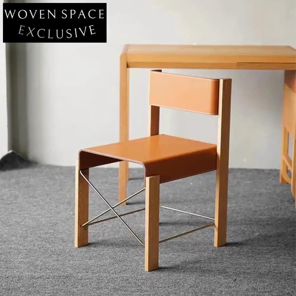 Modern Italian Luxury Solid Wood Saddle Leather Restaurant Dining Chair