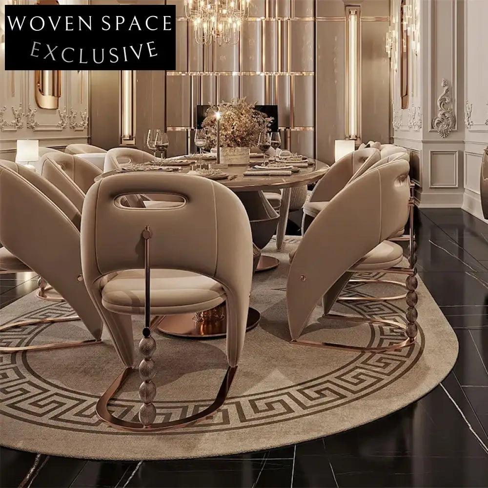 Modern Italian Luxury Suede Fabric Golden Metal Curved Back Dining Chair