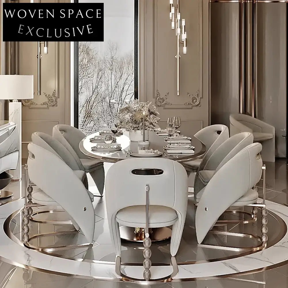 Modern Italian Luxury Suede Fabric Golden Metal Curved Back Dining Chair