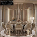 Modern Italian Luxury Suede Fabric Golden Metal Curved Back Dining Chair