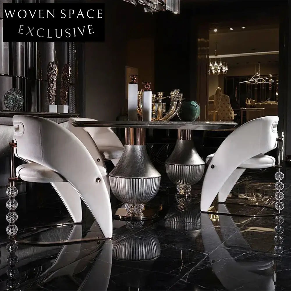 Modern Italian Luxury Suede Fabric Golden Metal Curved Back Dining Chair