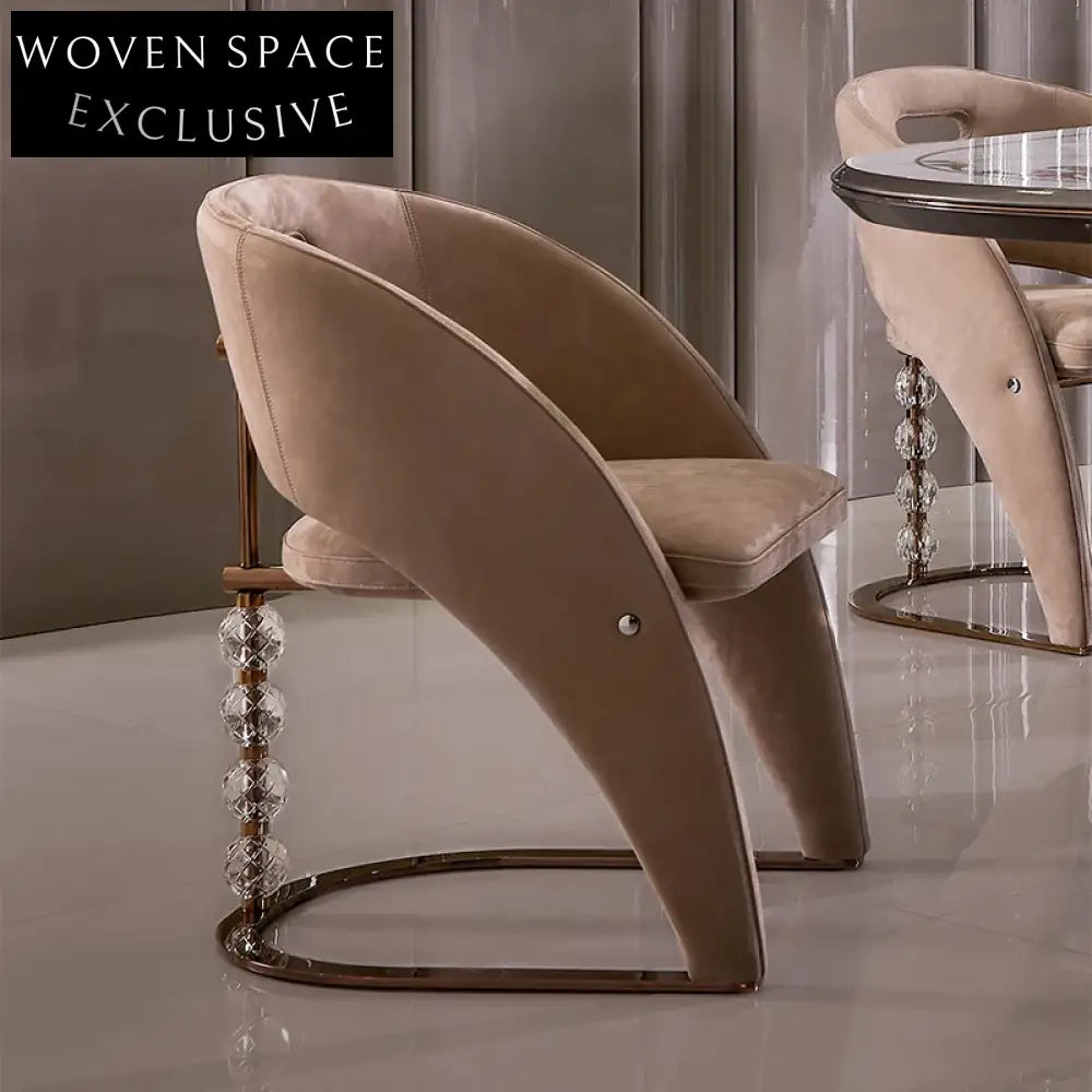 Modern Italian Luxury Suede Fabric Golden Metal Curved Back Dining Chair
