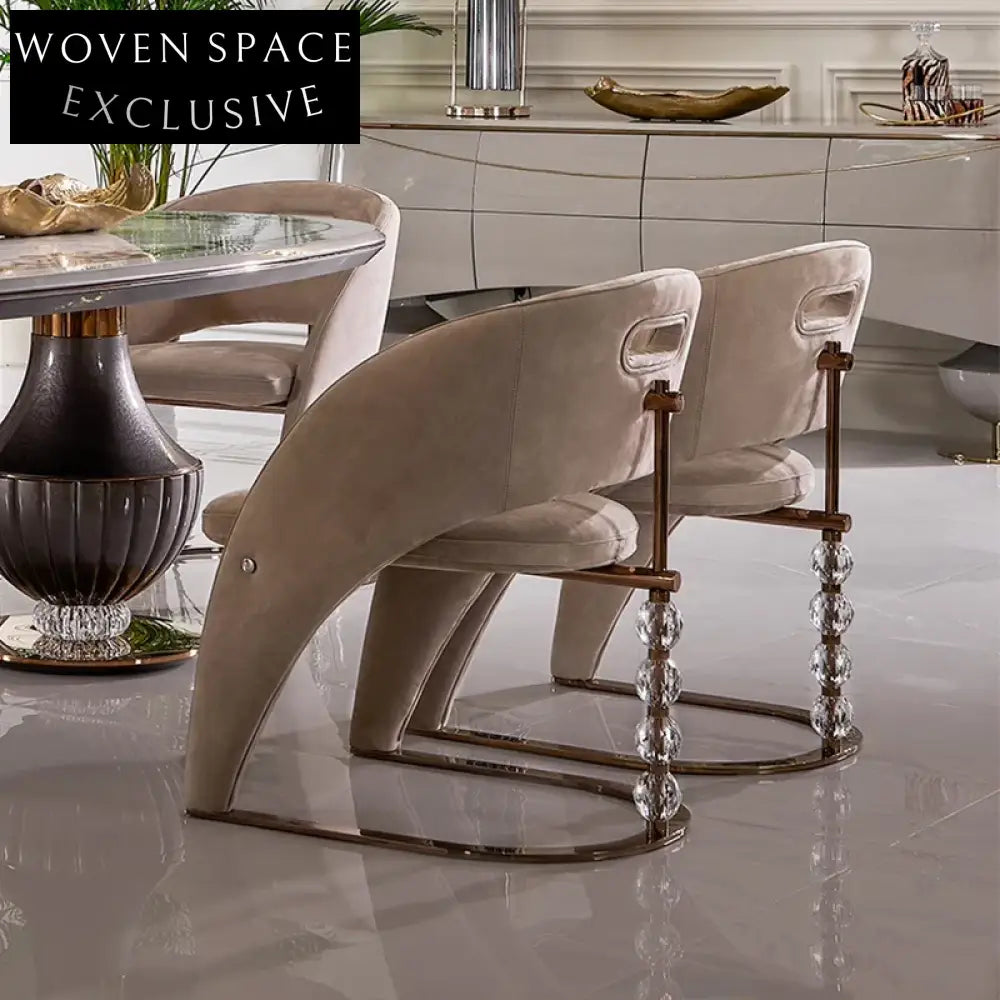 Modern Italian Luxury Suede Fabric Golden Metal Curved Back Dining Chair