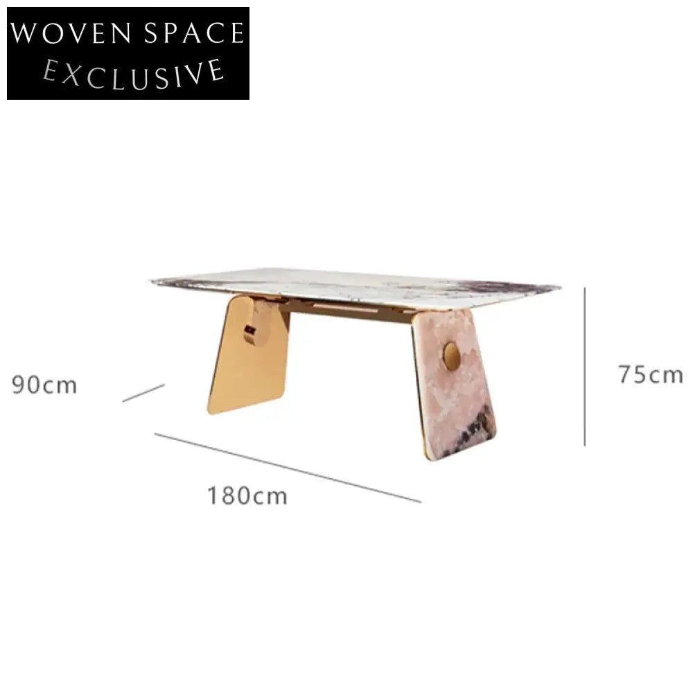 Modern Italian Marble Top Dining Table with Strong Metal Base