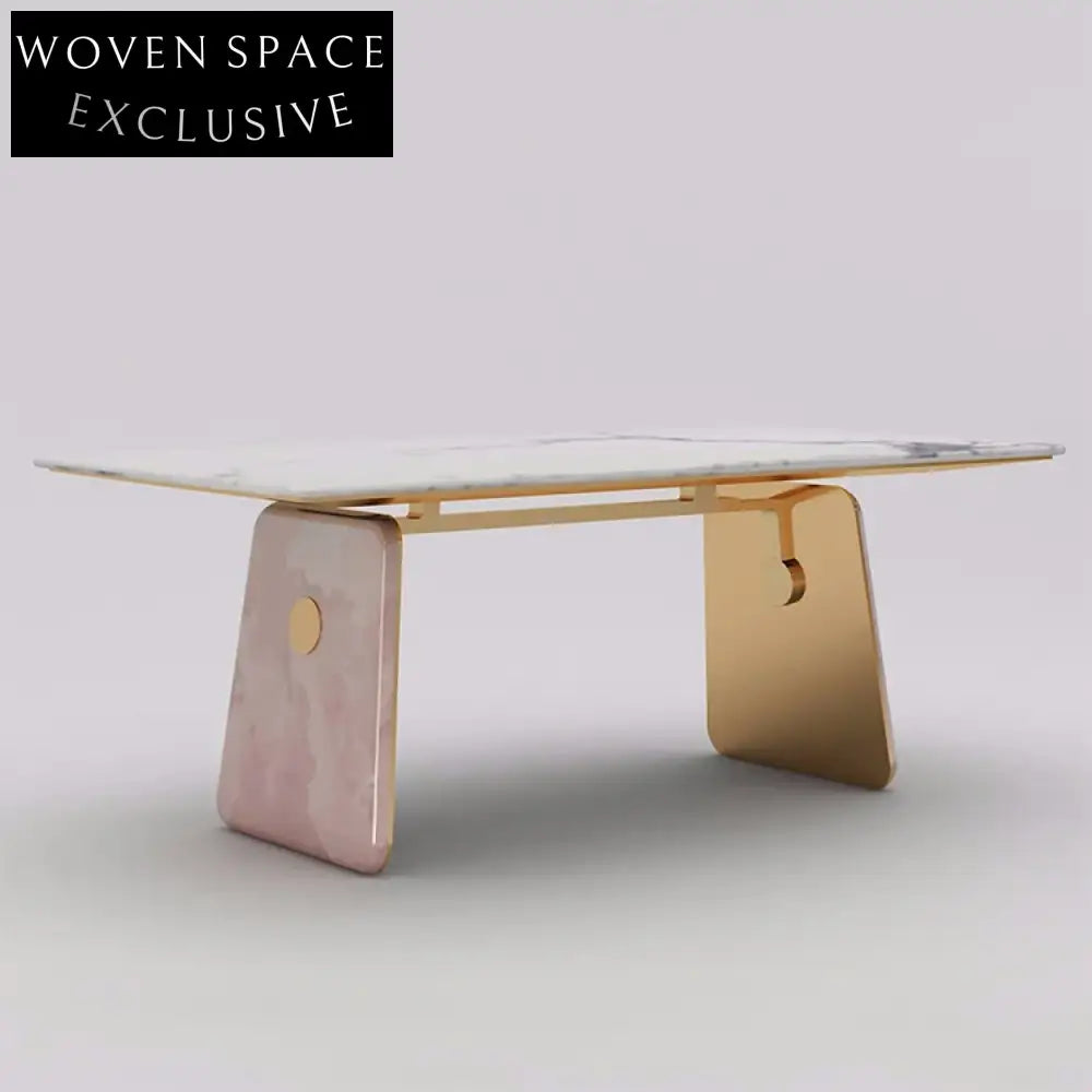 Modern Italian Marble Top Dining Table with Strong Metal Base