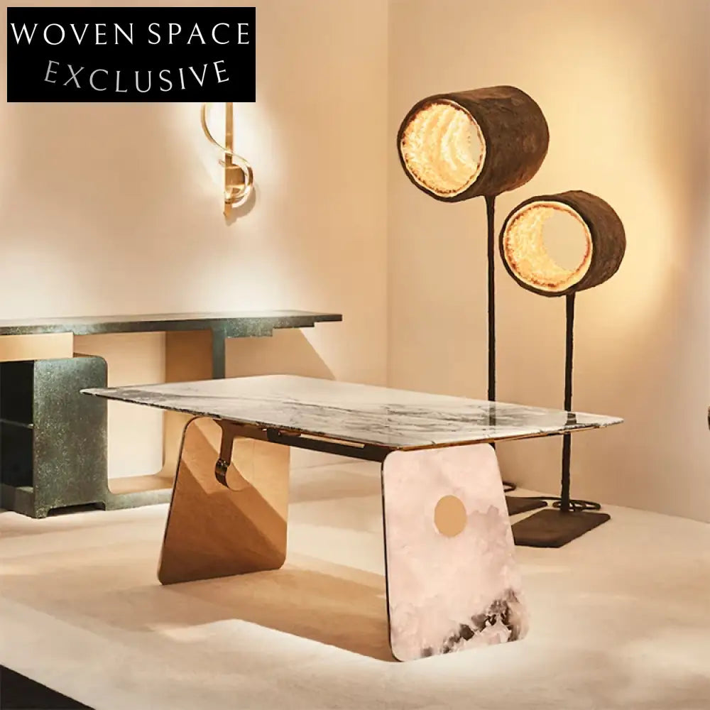 Modern Italian Marble Top Dining Table with Strong Metal Base