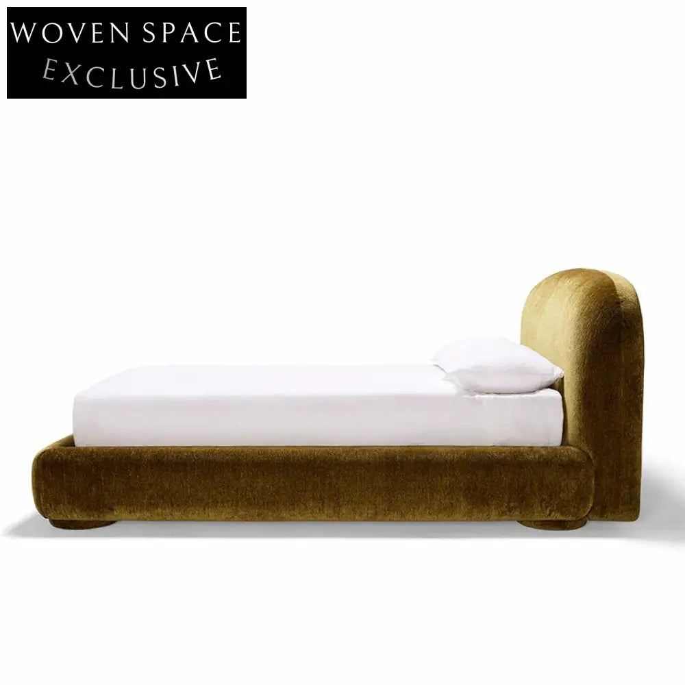 Modern Italian Minimalist King Bed, Fabric Tufted Headboard, Durable Wooden Frame