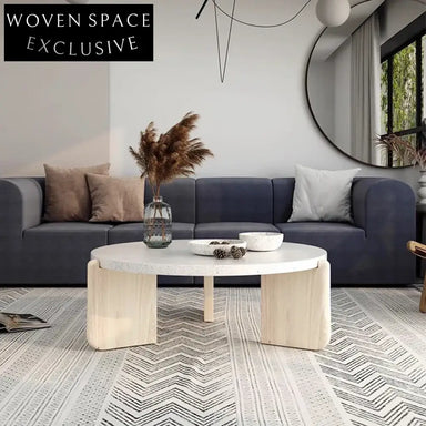 Modern Italian Minimalist Terrazzo Top Oak Wood Living Room Coffee Table