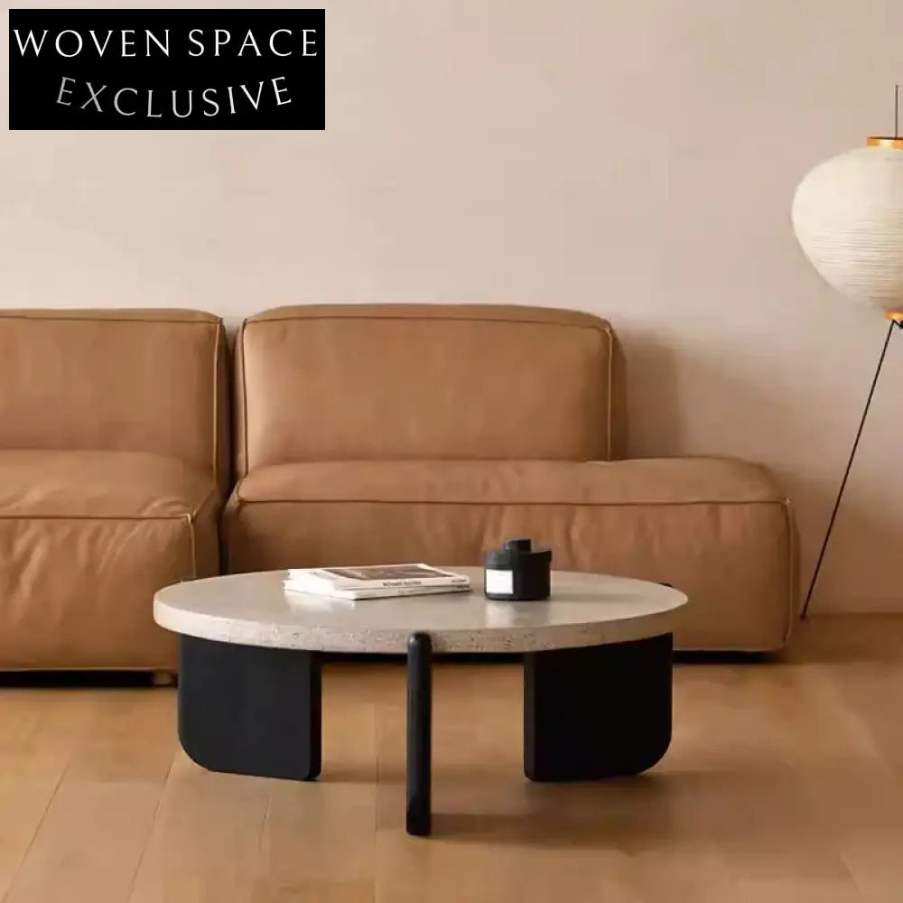 Modern Italian Minimalist Terrazzo Top Oak Wood Living Room Coffee Table