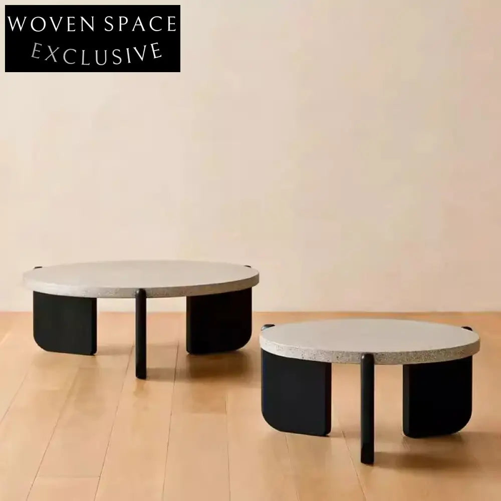 Modern Italian Minimalist Terrazzo Top Oak Wood Living Room Coffee Table