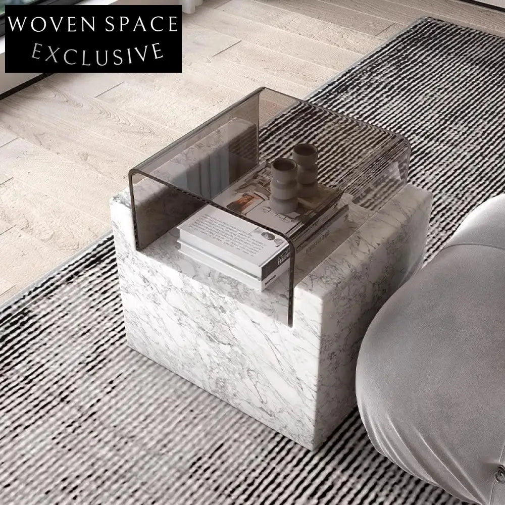 Modern Italian Natural Marble Glass Top Living Room Corner Coffee End Table