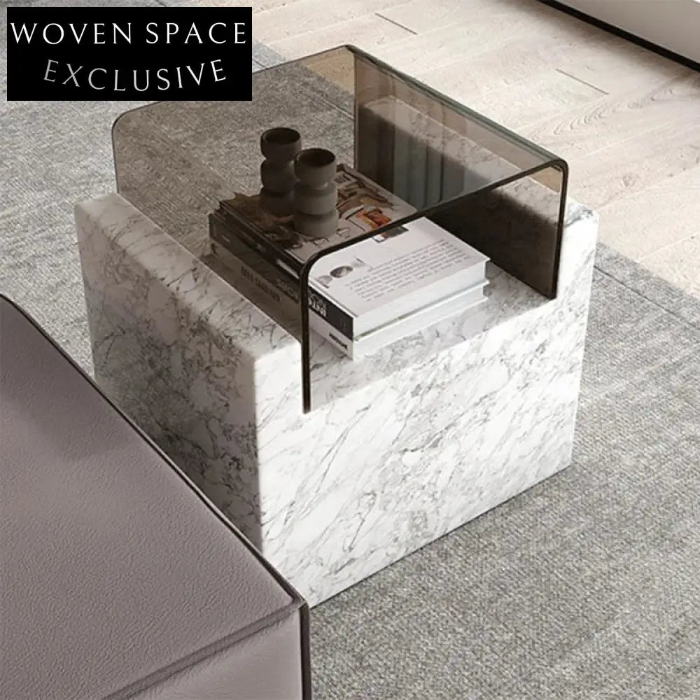 Modern Italian Natural Marble Glass Top Living Room Corner Coffee End Table