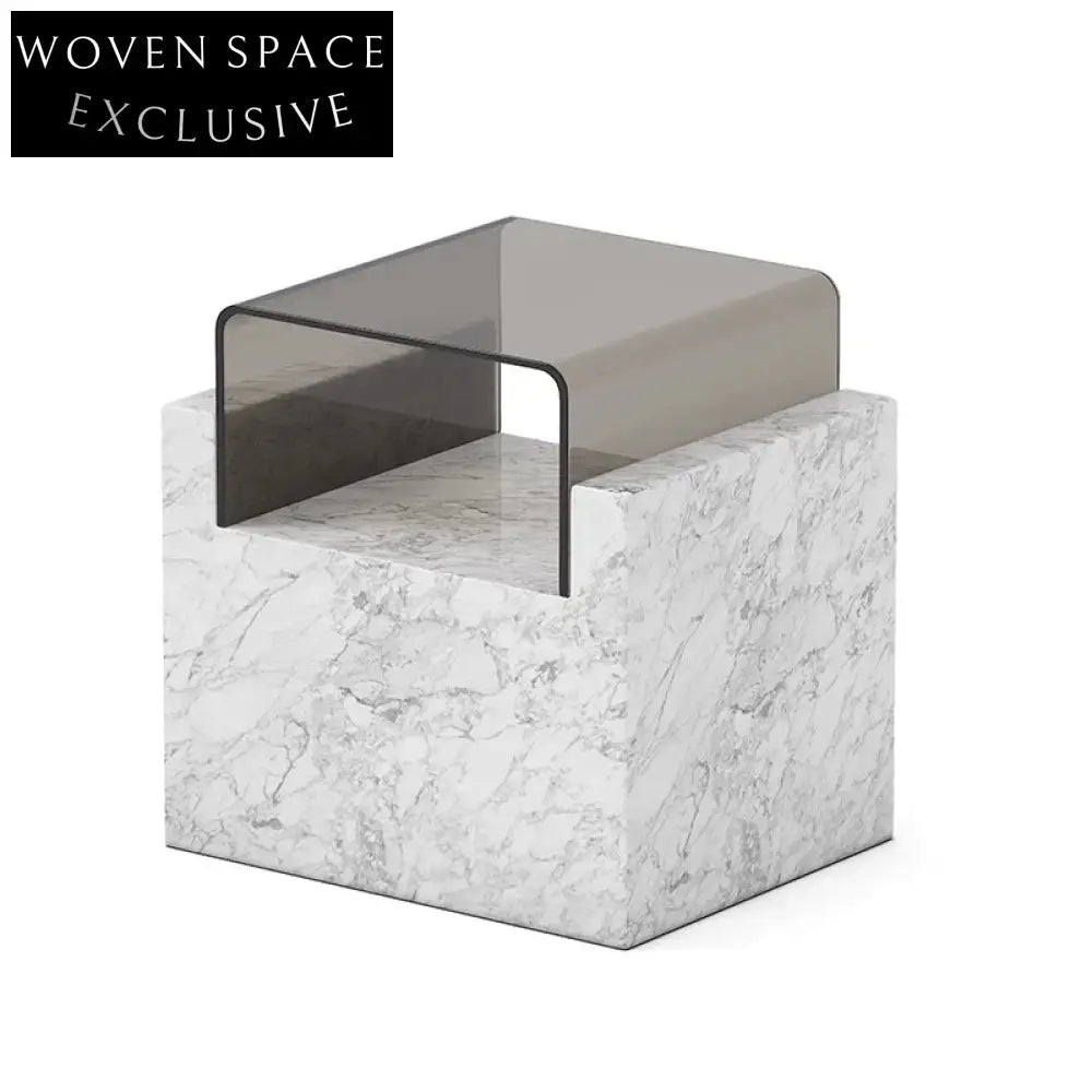 Modern Italian Natural Marble Glass Top Living Room Corner Coffee End Table