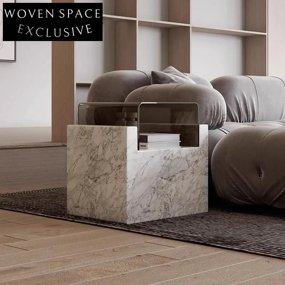 Modern Italian Natural Marble Glass Top Living Room Side End Table